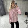 Cozy Loose Long Sleeve Striped T-Shirts Women Autumn Basic Casual Cotton Tops Round Neck Street Style Blouse