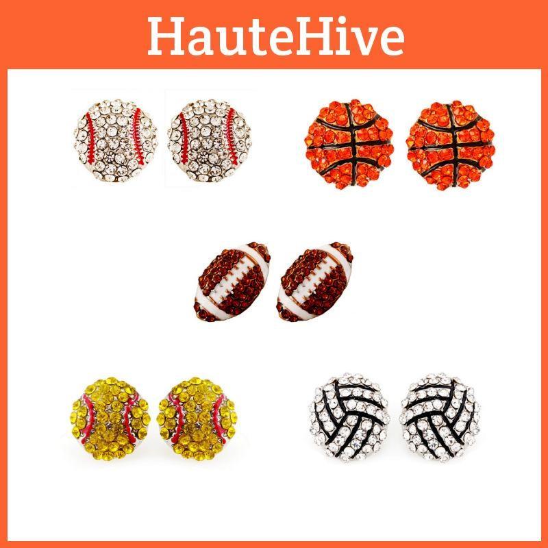 Trend Spring Basketball Baseball Volleyball Earrings With Sparkling Zirconia