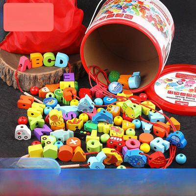 Wooden Beaded Game: 100 Grains with Numbers, Letters, City Traffic, Fruit & Vegetable Themes for Children