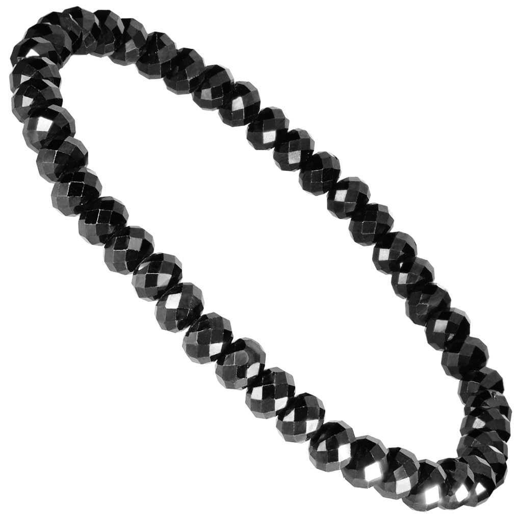Gin No 5mm Flat Cut Black Spinel Length August Natural Stone [Shinjuku Kura] Bracelet, 17cm-19cm (19cm Men's L, Women's LL), Birthstone,
