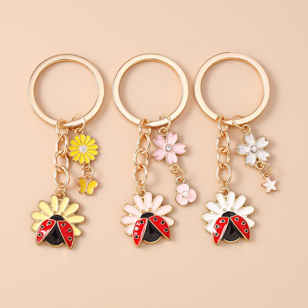 Portachiavi Insetto Coccinella Smaltato Carino Portachiavi Fiore Ciondoli per Donna Ragazze Decorazione Borsa Portachiavi Fatto a Mano Fai da Te Gioielli Regali