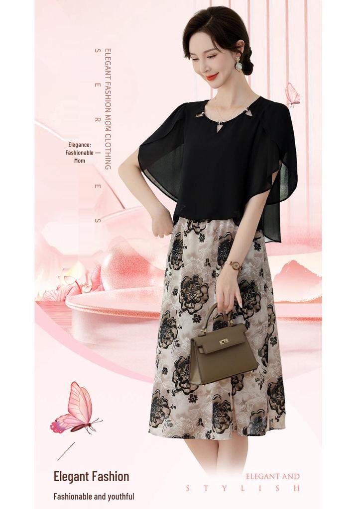 Mother's Summer Mid-Length Cinched Waist Dress – Plus Size, Slimming, Versatile, Loose-Fit
