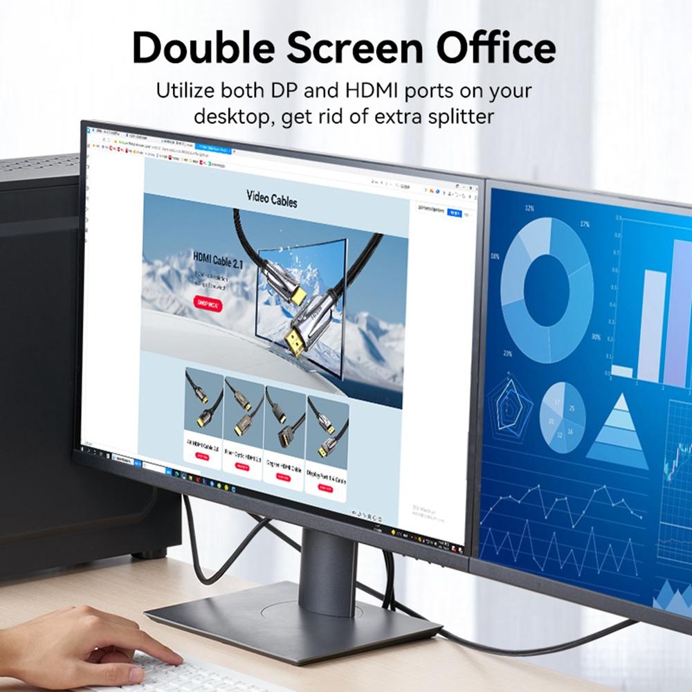 VENTION HFKBI 3m 4K/60Hz DP DisplayPort Male to HDMI Male Cotton Mesh Braided Cable