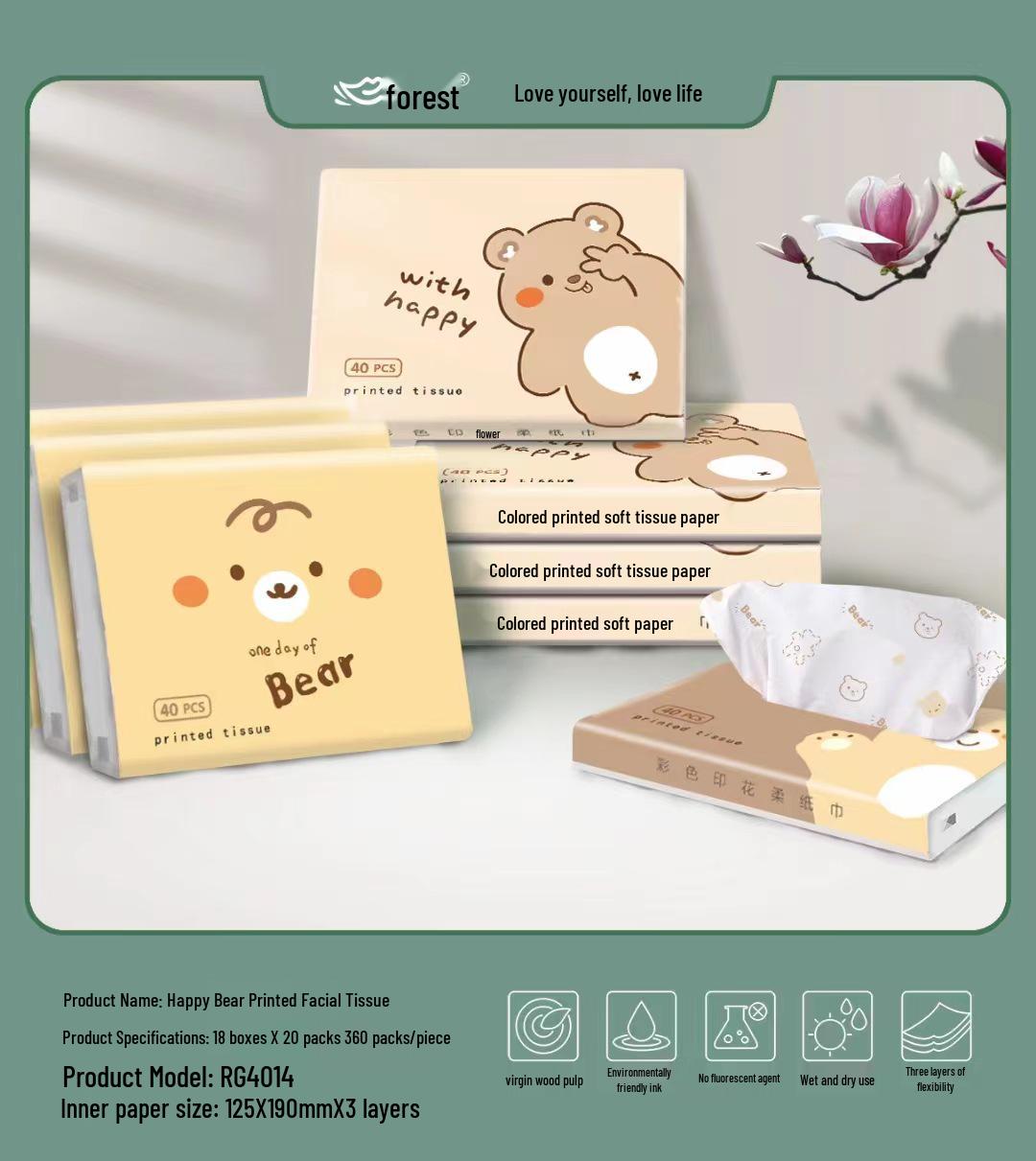 40-Pack Cute Cartoon Print Portable Tissues for Home & Office