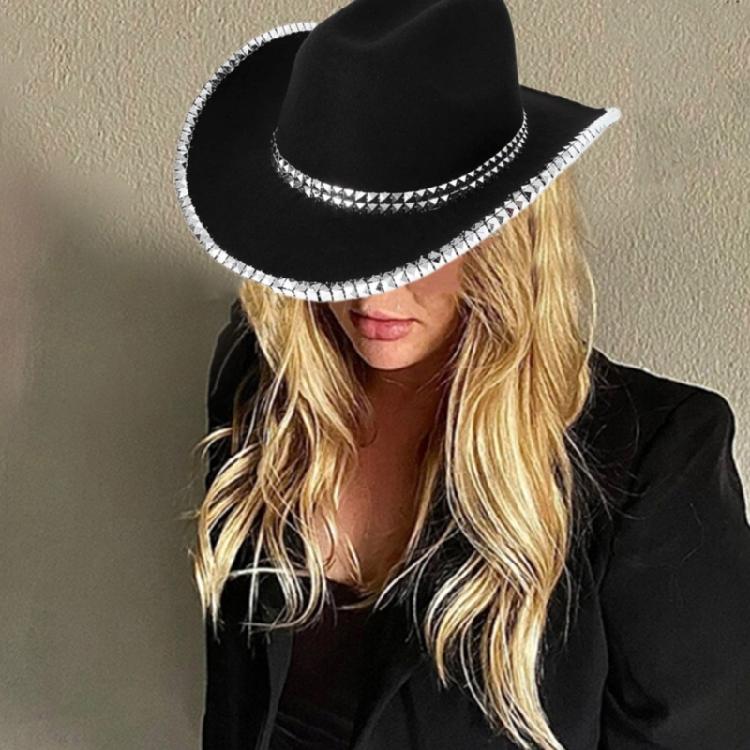 Plain Color Cowboy Hat with Rivet Trim Woman Proms Banquets Party Cowboy Hat Adult Teen Photography Western Hat