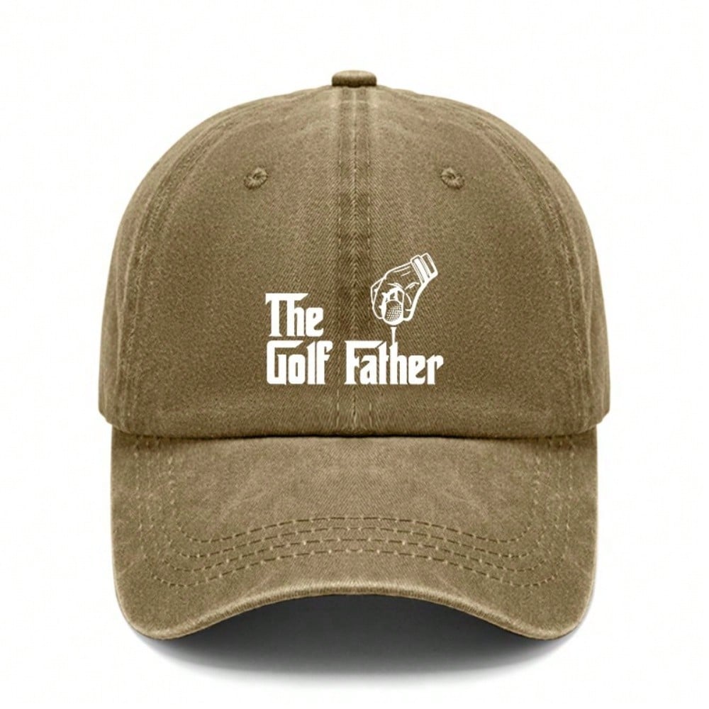 [Vintage Baseball Cap] The Golf Father Print Polyester Soft Adjustable Curved Brim Casual Outdoor Sports Golf Hat For Dad Gift