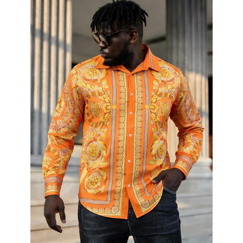 Camicia da Uomo Francese a Maniche Lunghe Fantasia Barocca Stampata ad Alta Definizione Vacanza Hawaiana Abbigliamento Sociale da Uomo Asciugatura Rapida
