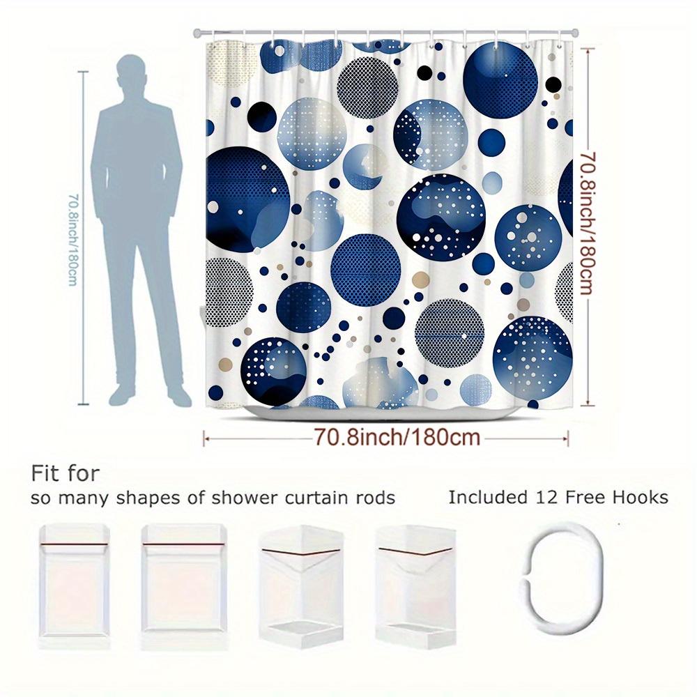 1pc Round Pattern Shower Curtain Modern Style Bathtub Partition Hanging Fabric Curtain with Interesting Blue And White Bubble
