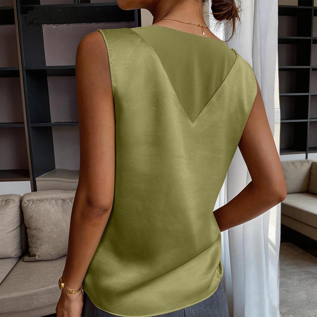 Women's V-neck Fashion Sleeveless Loose Satin Vest Top