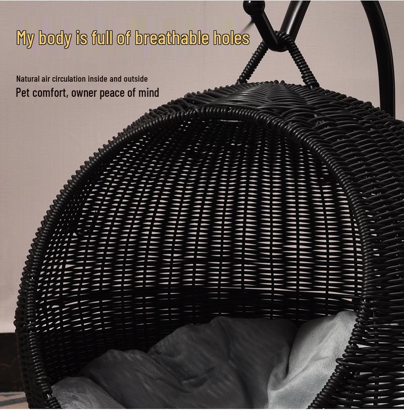 Cozy Rattan Cat Hanging Basket - Washable, Semi-Enclosed, All-Season Cat Bed for Winter Warmth