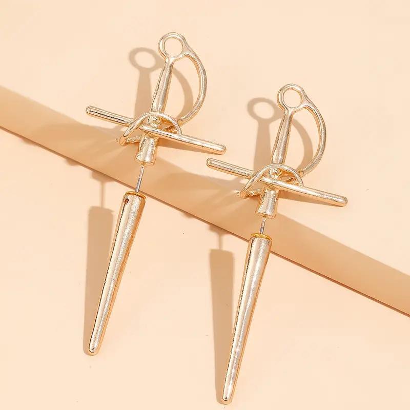 

Винтажные готические серьги-кресты с мечами для мужчин и женщин, панк, преувеличенные, креативные, из сплава, ювелирные изделия, подарки золотой