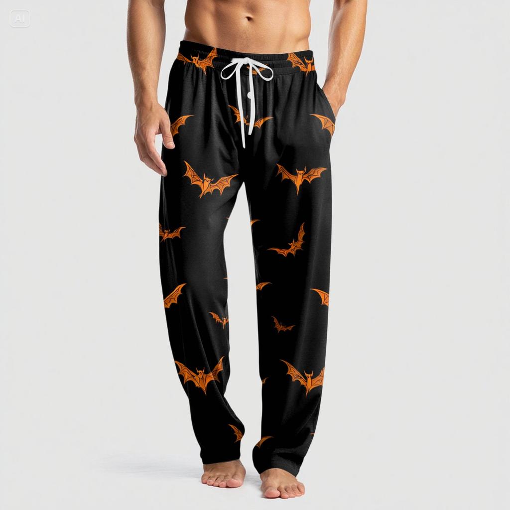 Men's Knitted Halloween Print Pocket Casual Pants Pajama Pants