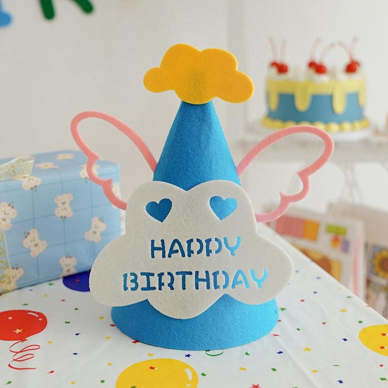 Cute Happy Birthday Hat Felt Cone Hats DIY Birthday Cap Celebration Decor Birthday Party Supplies Photo Props for Adult Kids