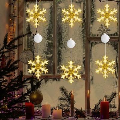 Światła Okienne Bożonarodzeniowe z Przyssawką Płatek Śniegu Wisząca Lampa na Przyssawce Świąteczne Światło LED Dekoracje Świąteczne