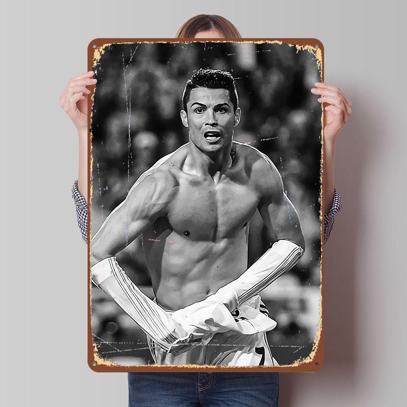 Messi Soccer Ronaldo Metal Poster Customized Wall Art Retro Vintage Tinplate Signs for Man Cave Decoration Bedroom Decorations 7.9x11.8In(20x30cm)