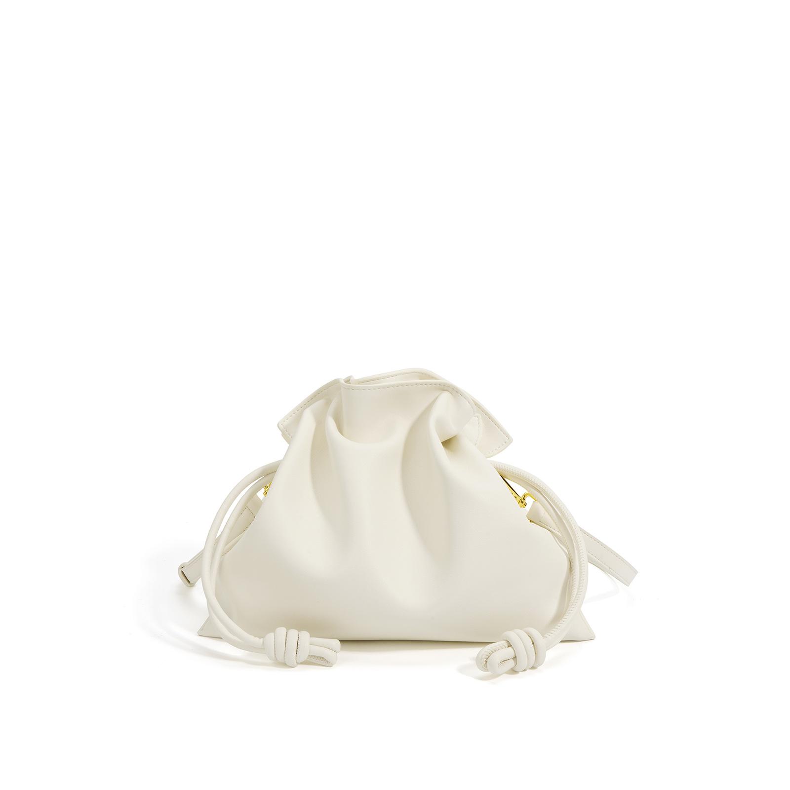 

Новый нишевый дизайн Большая вместимость Однотонный мешок на кулиске Затягивающийся верх Одноплечевая Сумка кроссбоди Плиссированная сумка из коровьей кожи Женская