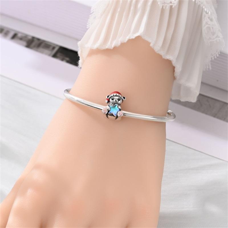Copper Charms Hat Bear And Rabbit Hug Blue Star Heart Beads Pendant Fit Original Bracelet Diy Jewelry For Women