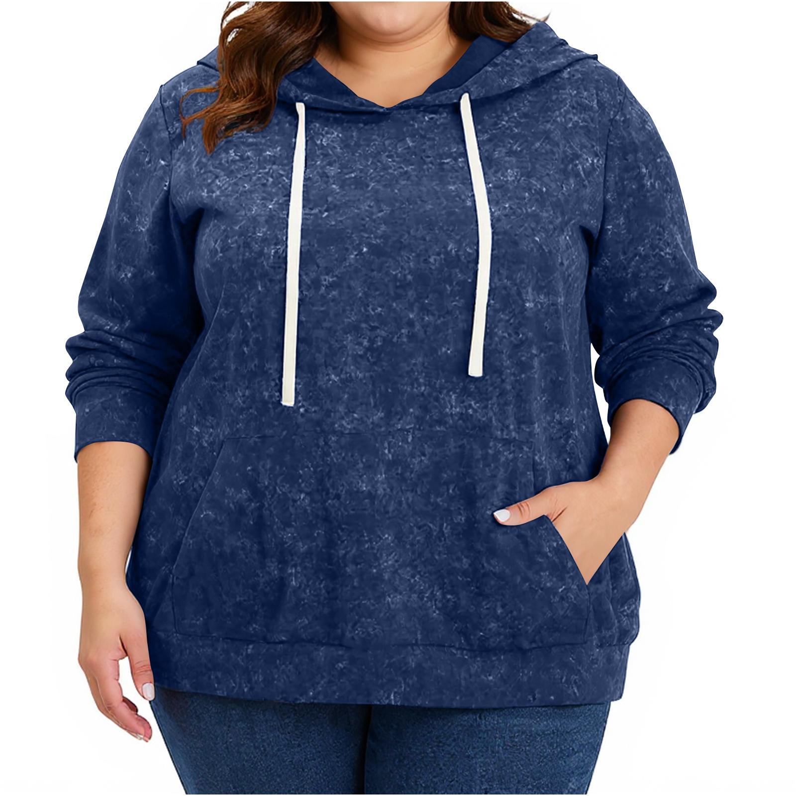 

Женская повседневная толстовка большого размера с длинными рукавами, капюшоном и однотонной расцветкой XXXXL синий