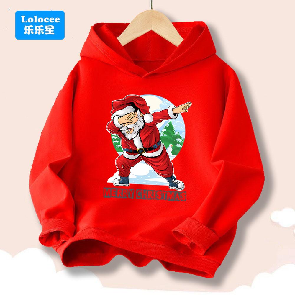 Merry Christmas Kids Hoodie- Santa Claus Printed Sweatshirt for Boys Girls, Festive Holiday Pullover Children's Clothes SDLR2