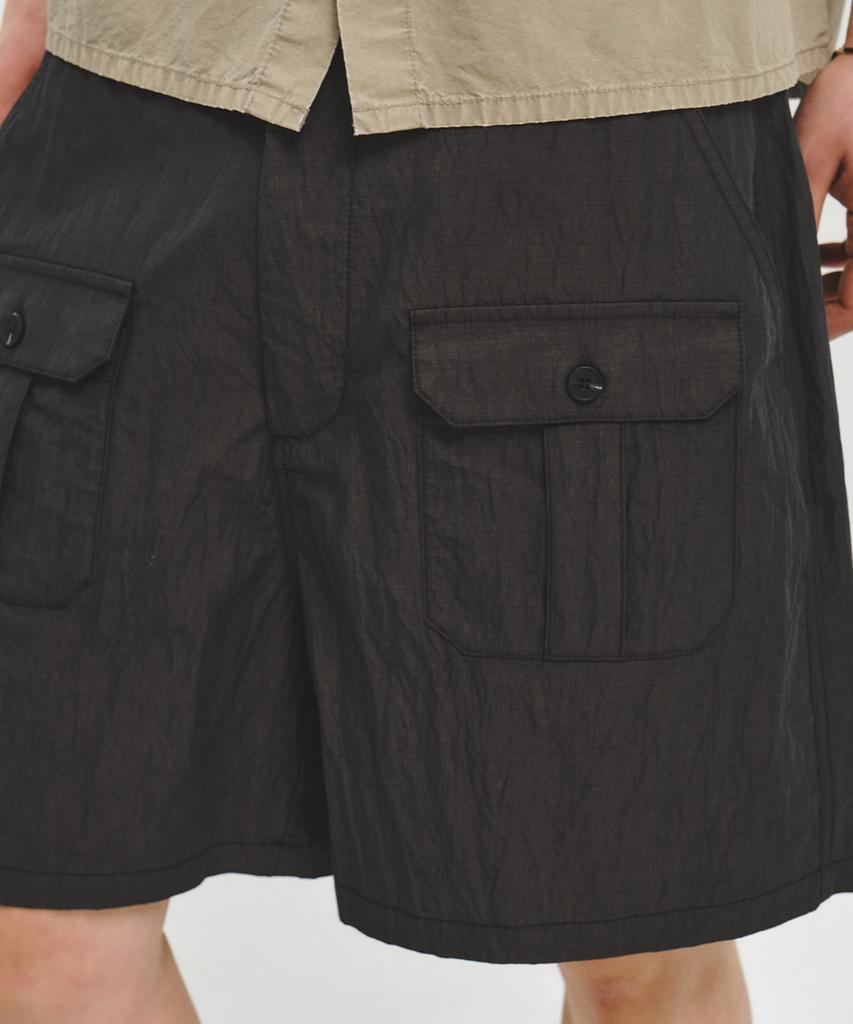 INTEMPOMOOD Thigh Pocket Cargo Shorts_Oil Black