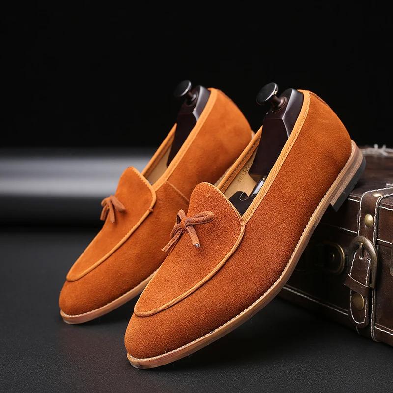 Fashion Men's Casual Shoes Cow Suede Genuine Leather Mens Slip-on Outdoor Driving Flats Classic Buckle Monk Loafers for Men
