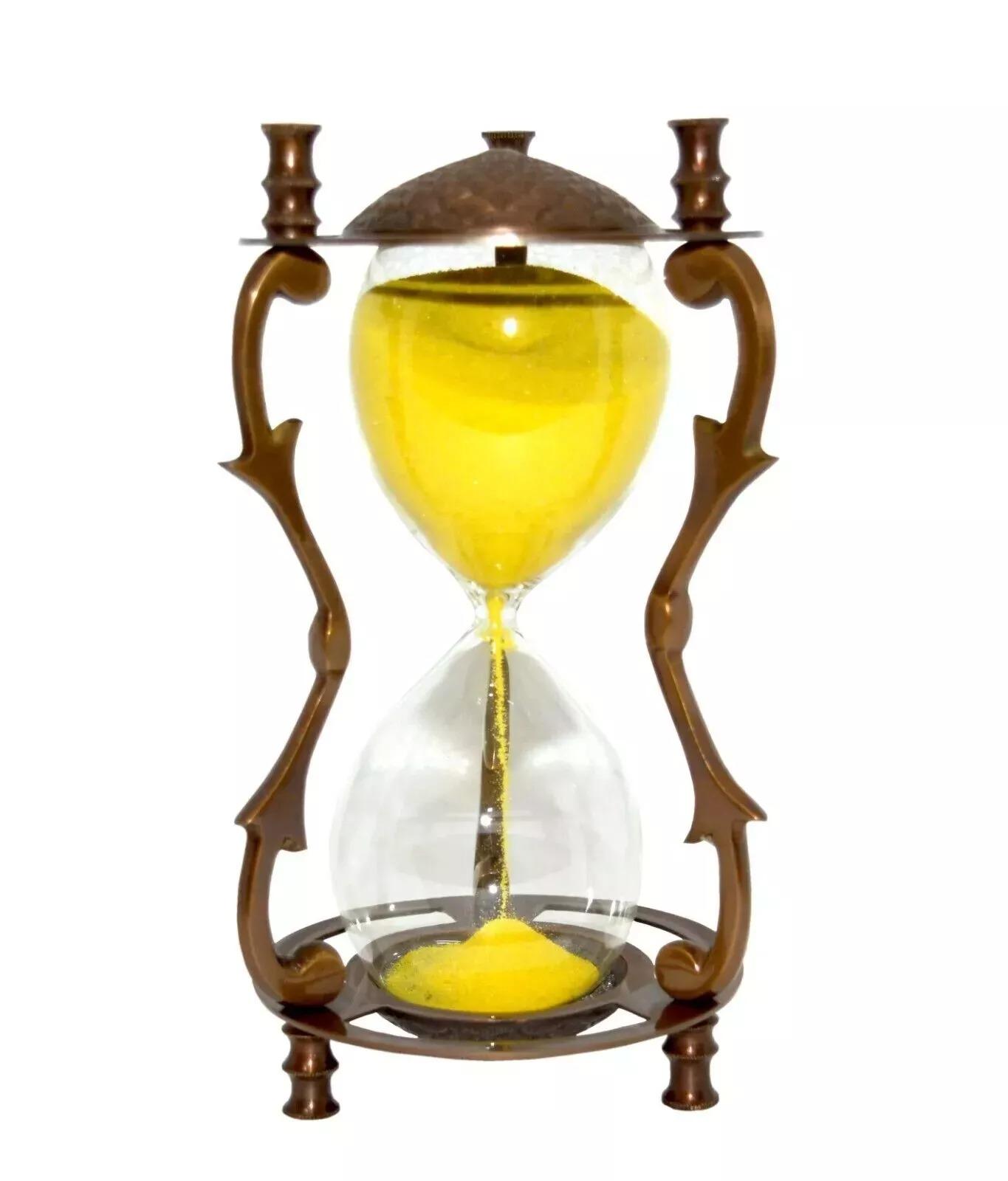 7  Античный Винтажный Морской Латунный Песочные Часы Желтый Песок Песочные Часы Полка
