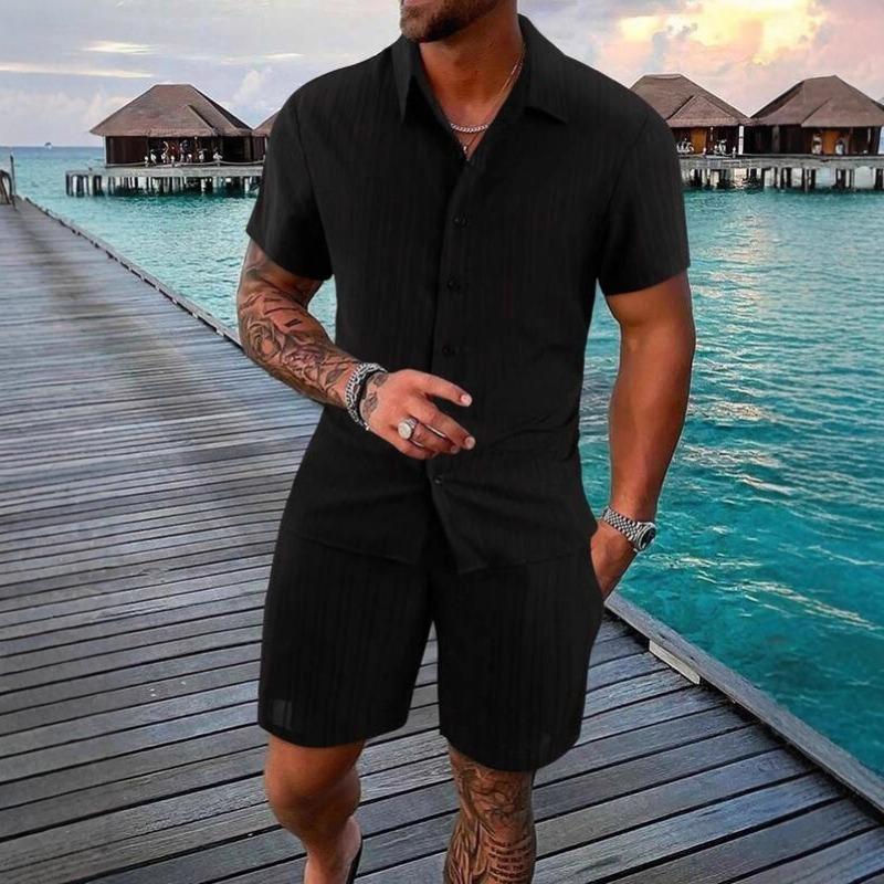 Popular Summer Men's Shirts Versatile Loose Short Sleeved Shorts Beach Casual Suits