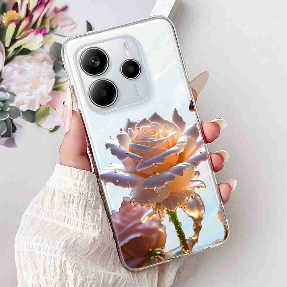 For Xiaomi Redmi Note 14 Pro 5G Case Beautiful Flower Heart Cover Soft Silicone Casing For Redmi Note 14 Note14 4G Cover Coque