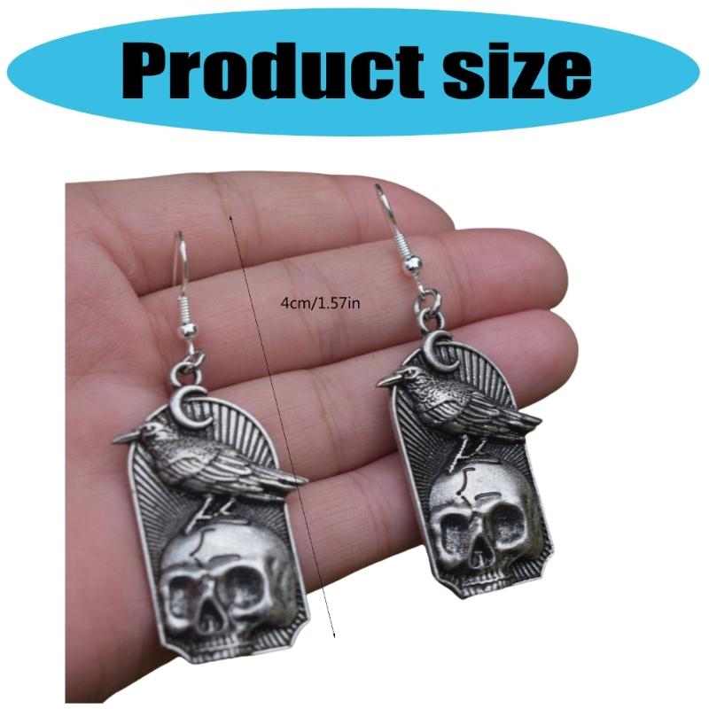Vintage Silver Tone Skull Design Earrings Sturdy Alloy Material Sophisticated Accessories Antique Finish Earrings