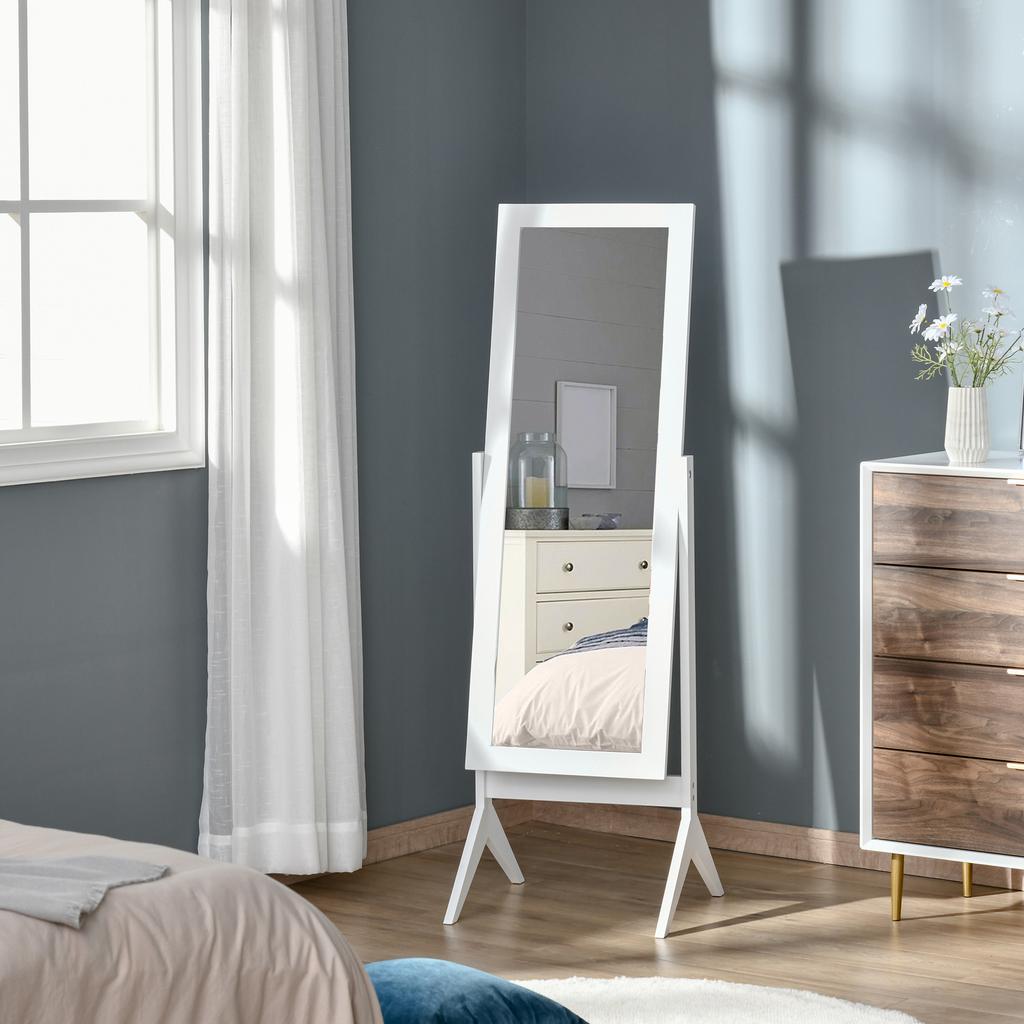 Full-Length Mirror, Reclining Floor, Stand, 47 x 46 x 148 cm, White