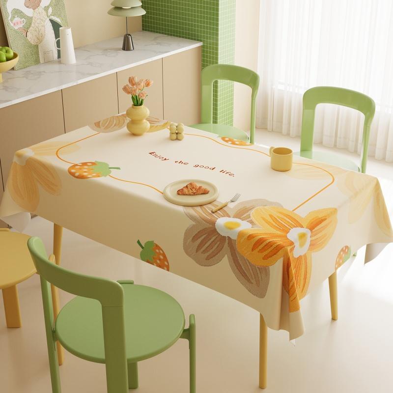 Fresh Floral Rectangle Tablecloth  Kitchen Dining, Waterproof Oil-Proof Non-Stick Botanical Table Cover Home Decor
