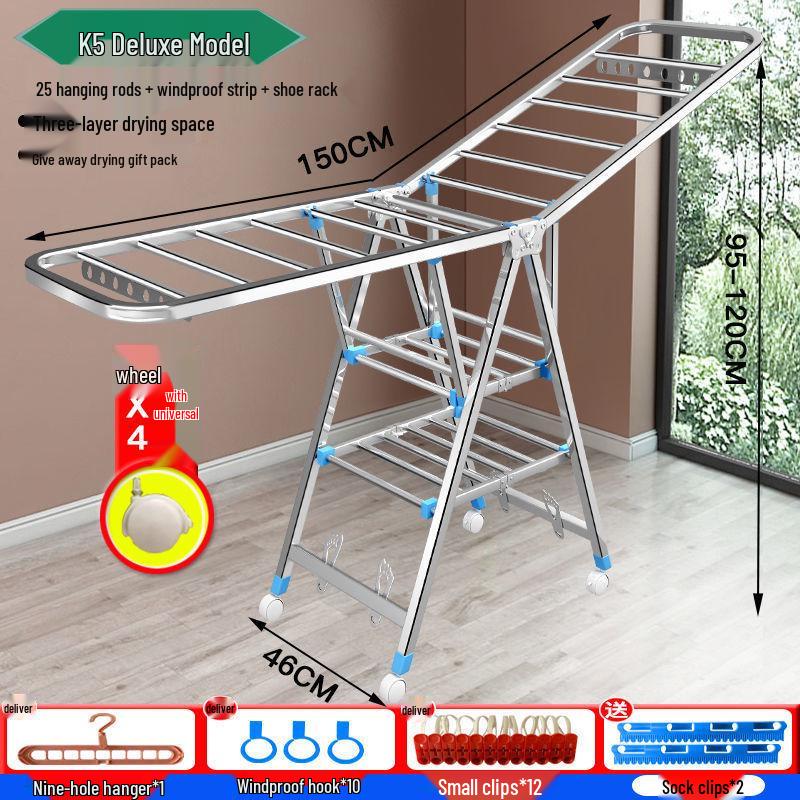 Foldable Stainless Steel Clothes Rack for Indoor/Outdoor Use