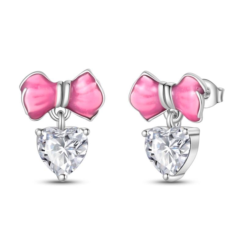 New 925 Silver Sparkling Pink Heart-Shaped Flower Women Earring Brilliant Wedding Engagement Star Earrings Jewelry Gift