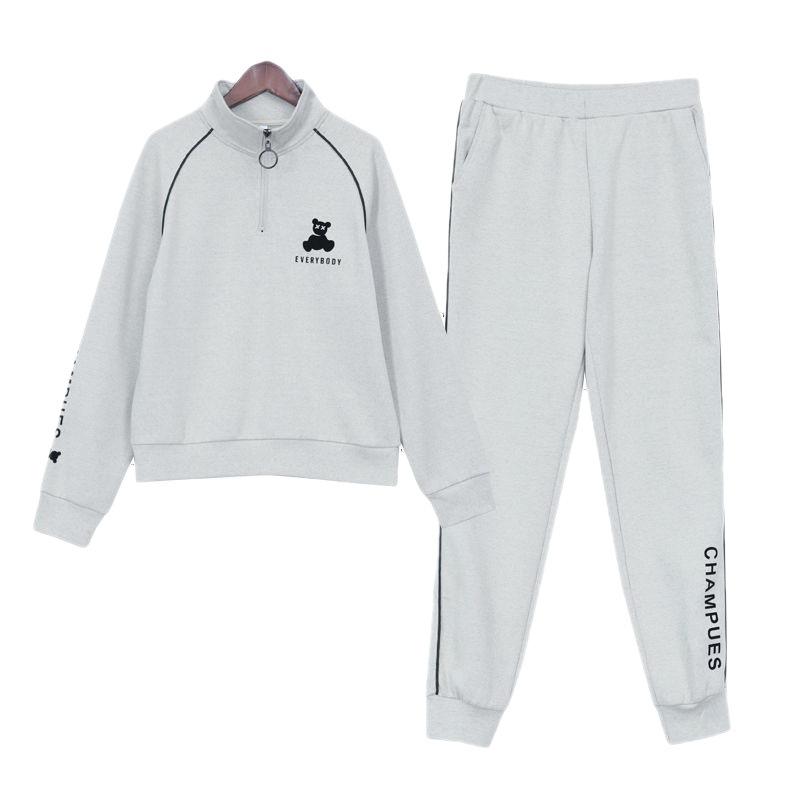 Sports and Leisure Suits for Women in Spring and Autumn, Loose Large Size Student Long-sleeved Running Clothes Two-piece Set