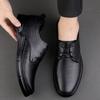 High End Brand Men's Genuine Leather Shoes Thick Soles Trendy Interviews Business Dress Shoes Lace Up Simple Men's Driving Shoes
