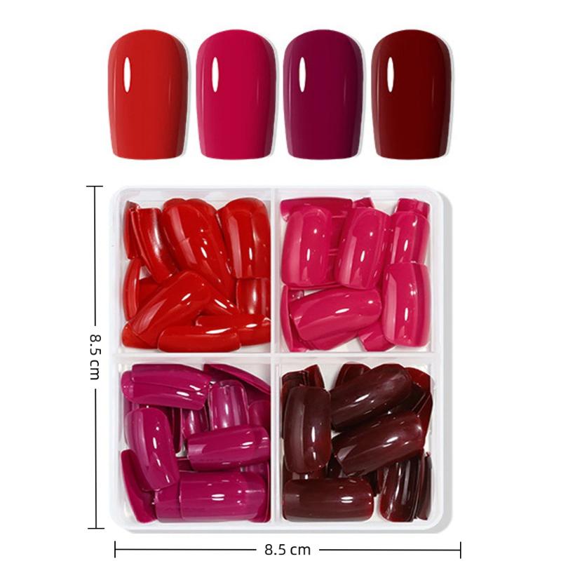 96Pcs 4-Color Glossy Manicure, Glossy Solid Color Fake Nails, Full Cover Artificial Nails For Natural Look Manicure