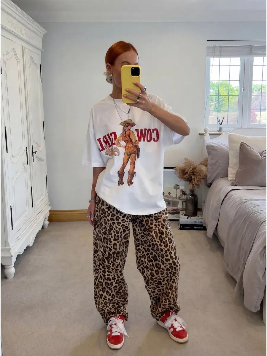 Oversized thick T-shirt with cowgirl cowboy print and elegant 4XL