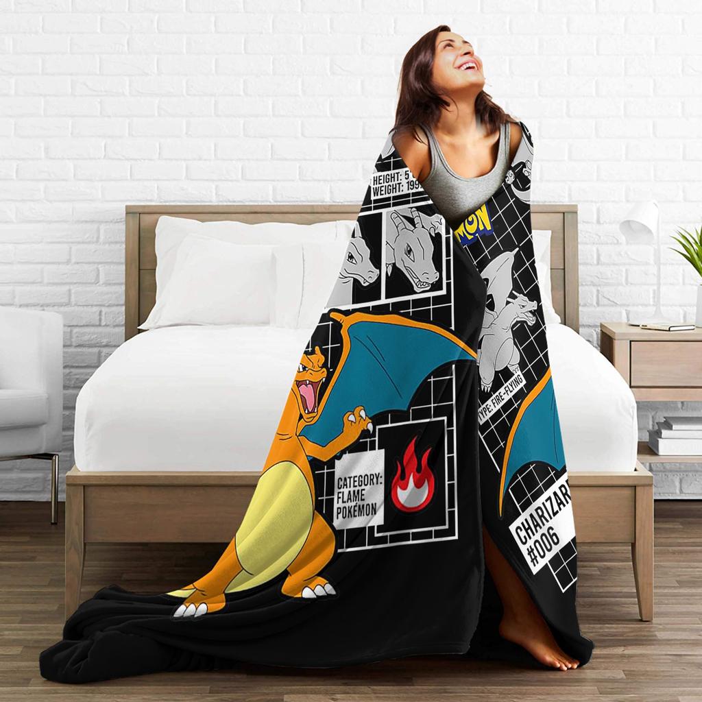 Pokemoned Charizard 006 Schematic Poster Knitted Blankets Fleece  Ultra-Soft Throw Blanket for Outdoor Travel Bedspread