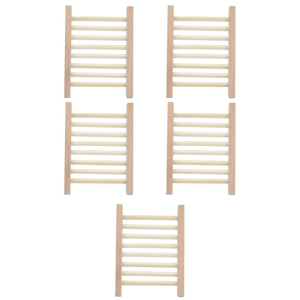5pcs Bamboo Soap Dish Waterproof Antislip Wooden Bar Soap Holder for Shower Bathroom Kitchen