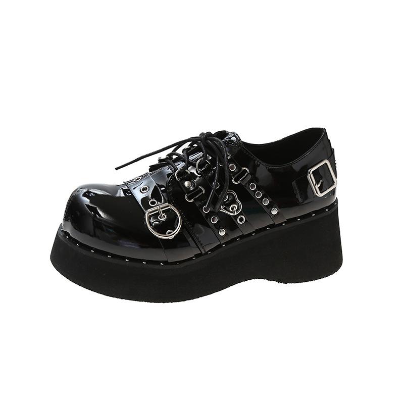 Fashion Punk Style Shoes Woman Platform Heel Metal Rivet Dark Bat Fashion Trendy Women Pumps Wedge Bottom Black School Student Shoes