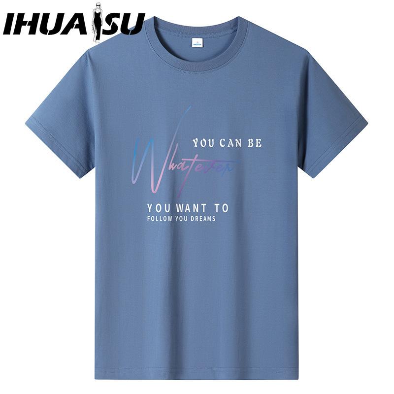 IHUASU Kortermet t-skjorte i bomull for menn mote løs halvermet skjorte med trykt medfølende skjorte