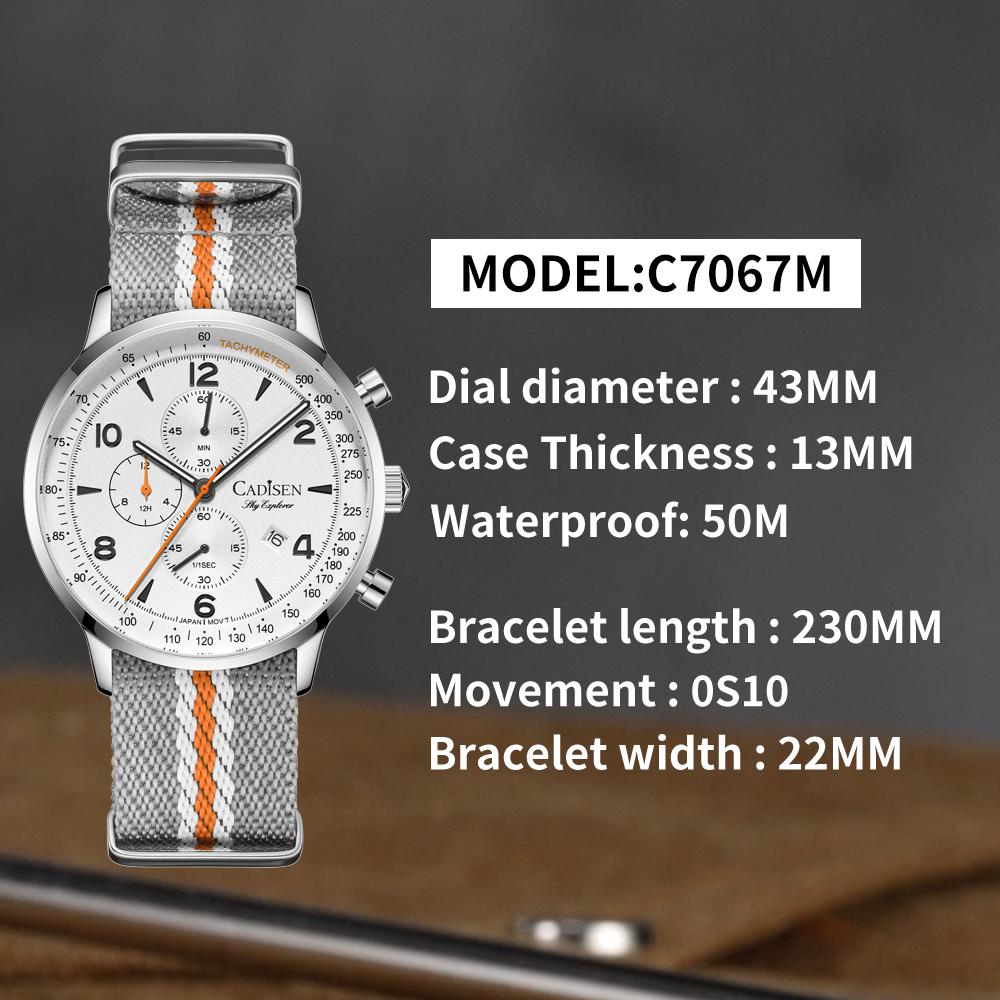 CADISEN 7067 Multifunctional Three-eye Six-pin Men's Quartz Watch OS10 Quartz Movement Fashion Casual Quartz Watch