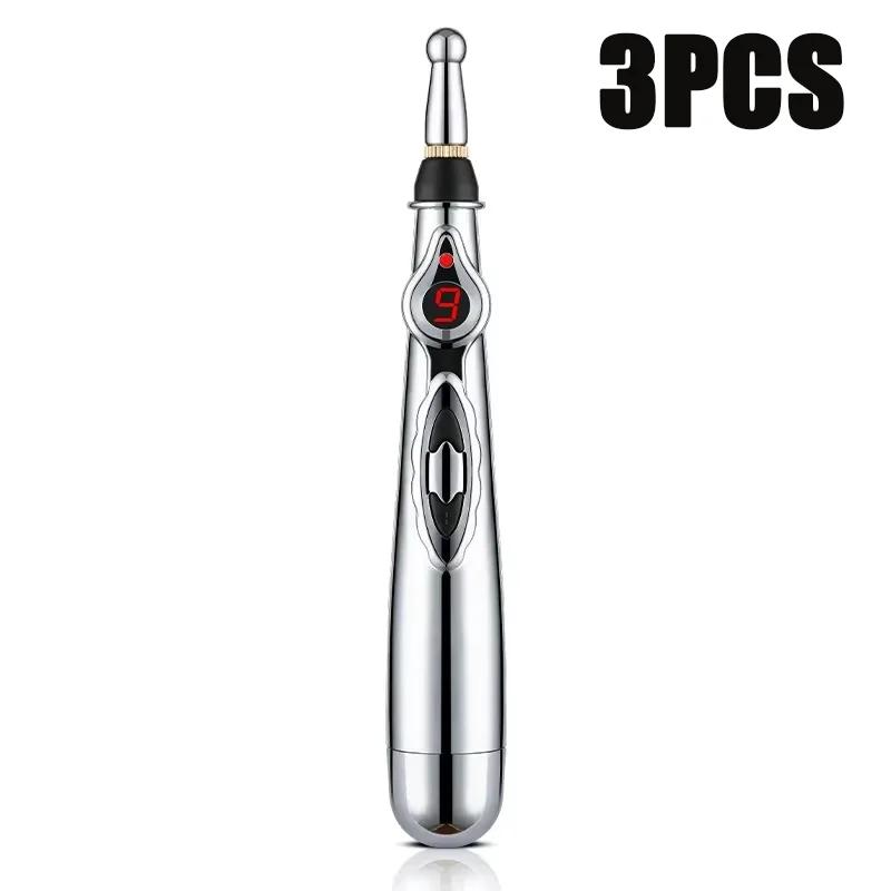 3 in 1 Electronic Acupuncture Pen Set with 3 Massage Heads for Muscle Joint Back Pain Relief Without Battery