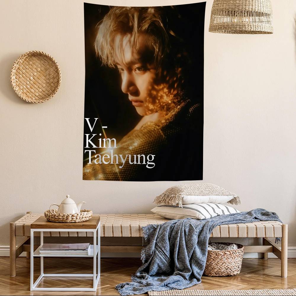 Singer Kpop Kkim Ttae Hhyung V Cartoon Tapestry Art Science Fiction Room Home Decor Wall Hanging Home Decor
