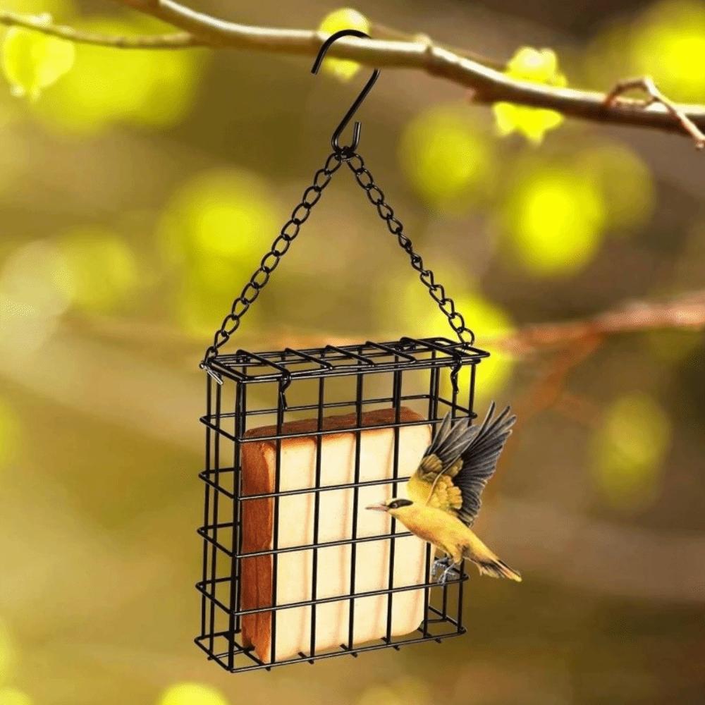 Metal Wire Suet Ball Bird Feeder Square Rust Resistant Hanging Bird Feeder Squirrel Proof Iron Bird Food Container Tree Hanging