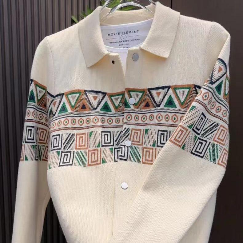 

Осень новые товары мужской отложной вязаный свитер простой универсальный повседневный жакет кардиган свитер мужской цветочный 5XL (190-102.5 kg) бежевый