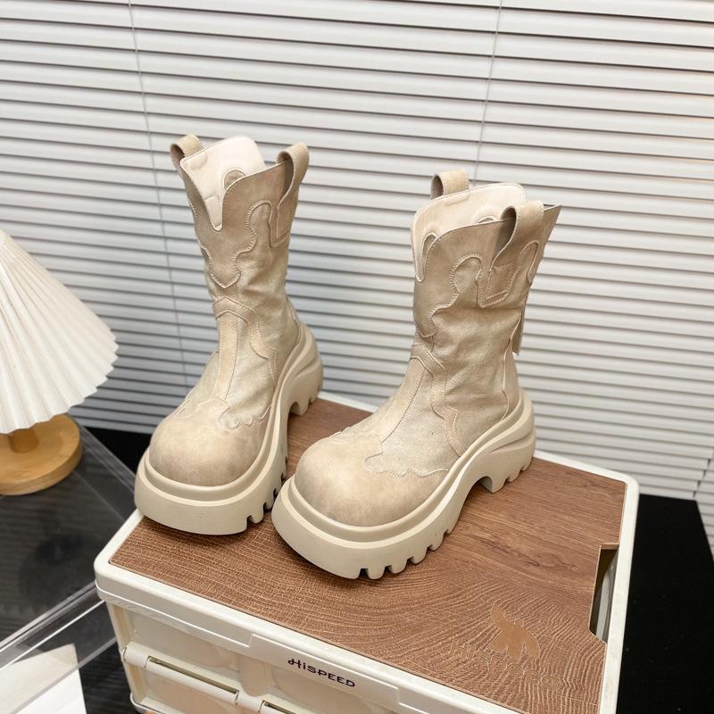 [Fanfna] 2025 autumn thick-soled muffin retro canvas Martin boots comfortable casual versatile short boots women