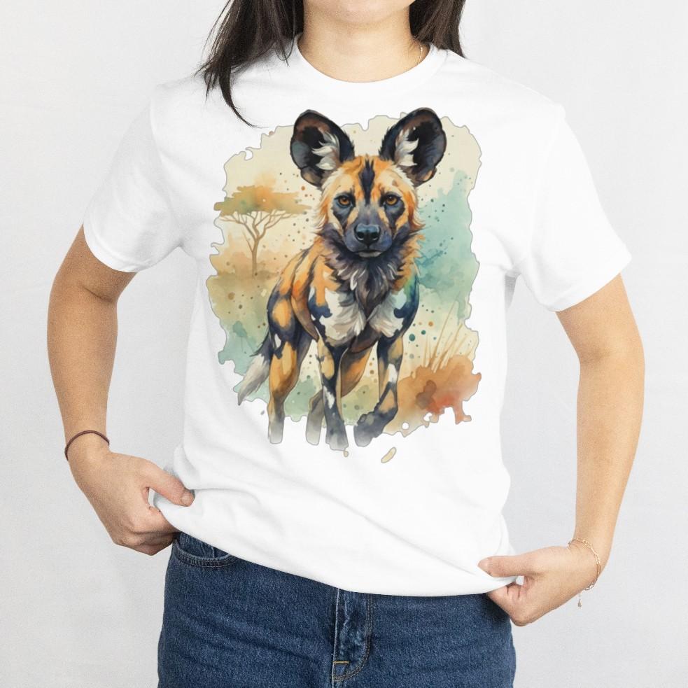 

African Wild Dog Watercolor Safari Wildlife Painted Dog Nature Wildlife T-shirt 4XL