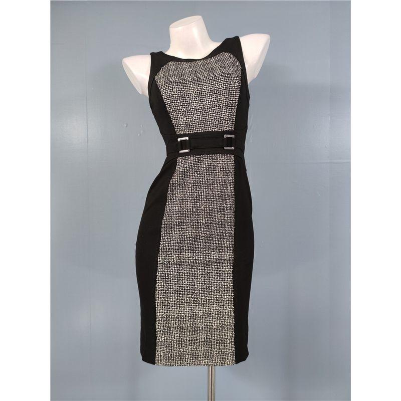 

Export Single WB Home Work Clothing Office Ol Classic Style Woven Patchwork Waist-Slimming Flattering Hip Bag Dress Suit Skirt Black (round neck) XXS(00)