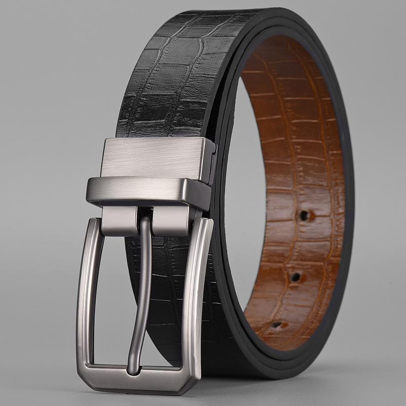 

Мужской двусторонний ремень из ПУ кожи с вращающейся пряжкой - деловой повседневный стиль для брюк. Length 122cm, Width 3.7cm